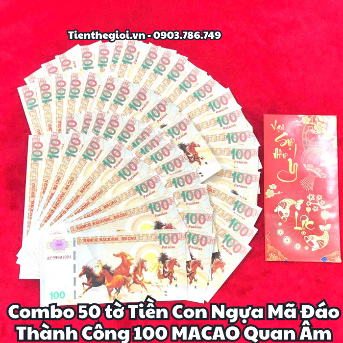 Combo 50 tờ Tiền Lưu Niệm 100 Macao Mã Đáo Thành Công Quan Âm